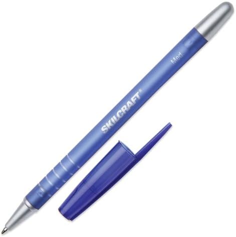 Skilcraft7520-01-357-6843 Rubberized/Refillable Medium Ball Point Pen, Blue (Pack of 12)