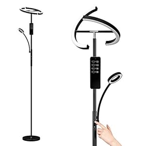 Anten KAKA Staande lamp, led, dimbaar, zwart, 20 W, met flexibele 7 W leeslamp, moderne plafondlamp met…