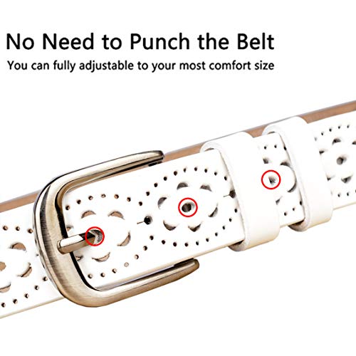 Gackoko Women belt - Hollow Flower Cowhide Leather Belt Ladies Vintage Cowgirl Western Design With Alloy Buckle (XL, White)