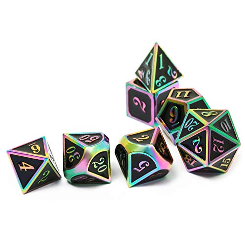 REDSUN D&D Metal Dice,RPG Dice Set,Polyhedral Solid Enamel Zinc Alloy ,New Font,for Role Playing Game Dungeons and Dragons (Rainbow Mirror Dragon dice 1)