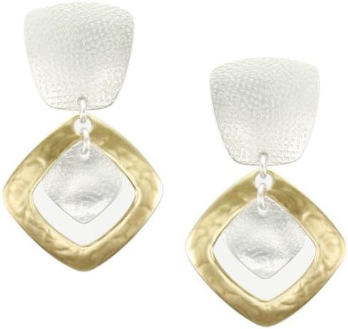 Marjorie Baer Diamond Frame Clip on Earring in Brass and Silver