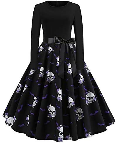 Inverlee Halloween Women High Low Hem Hooded Pumpkin Print Cocktail Party Swing Dress