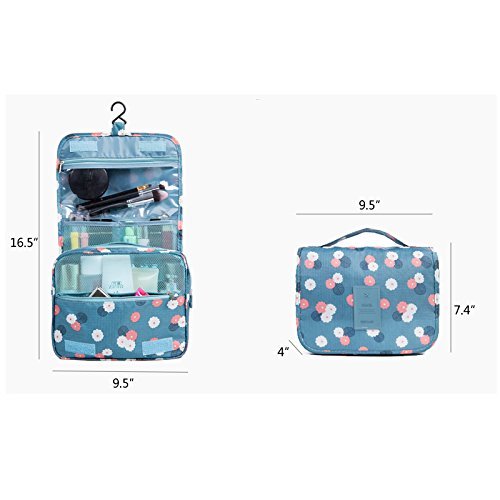 Nicedeal -Toiletry Bag Multifunction Cosmetic Bag Portable Makeup Pouch Waterproof Travel Hanging Organizer Bag for Women Girls, Blue Flowers Make-up Tools and Brushes for Beauty