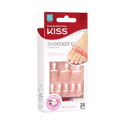 KISS Everlasting French Pedicure Kit, ChipFree GlueOn Fake Toenails
