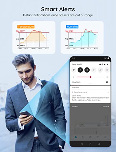 Govee WiFi Digital Hygrometer Thermometer 3 Pack, Indoor Outdoor Smart Gateway Room Temperature Humidity Sensor, Wireless Temp Gauge with App Alert, for Home, Greenhouse(not Support 5G WiFi)
