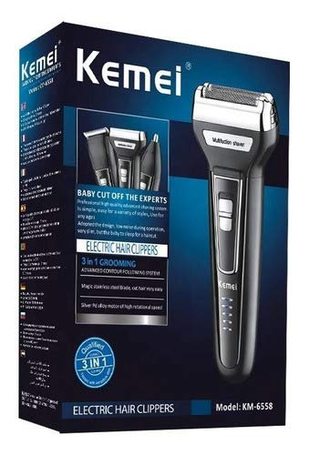 Barbeador Eletrico Kemei shaver 6558 Original 3 em1 - Maquina profissional de Barbear, sem fio, Recarregável.