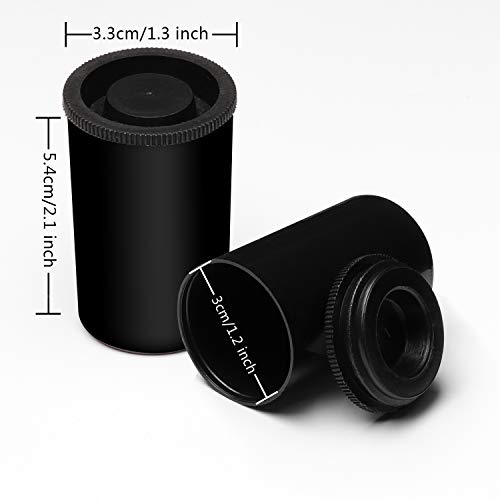 Masacana - 25 Pack Black Plastic Film Canisters with Caps, 35mm Empty Camera Reel Containers, Storage Containers for Small Items, Coins, Art Beads, Comes with Brush and 26 Blank Labels