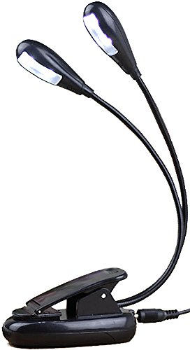 7TECH LED Book Reading Light 4 LED Battery USB Dual Use,Double Flexible Neck Black