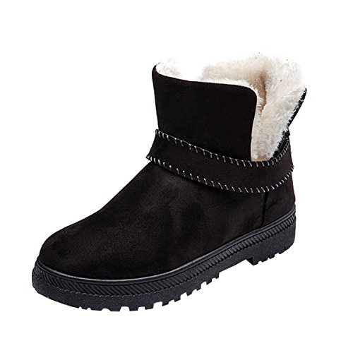 Dear Time Women Snow Boots Faux Shearling Buckle Straps Low Heel Ankle Booties US 9