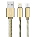 Dual USB Charging Cable,Wollony Durable 2 in 1 Magnetic Nylon Braided Lightning to USB Cable + Micro USB Cable Fast Charge Cord for iPhone iPad Android Samsung Nokia HTC LG(3.6ft,Gold)