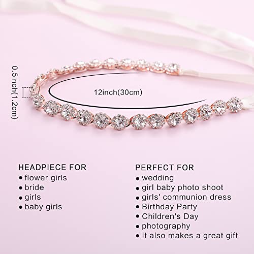 Flower Girl Headpiece，Rose Gold Wedding Headband for Flower Girl Bridal