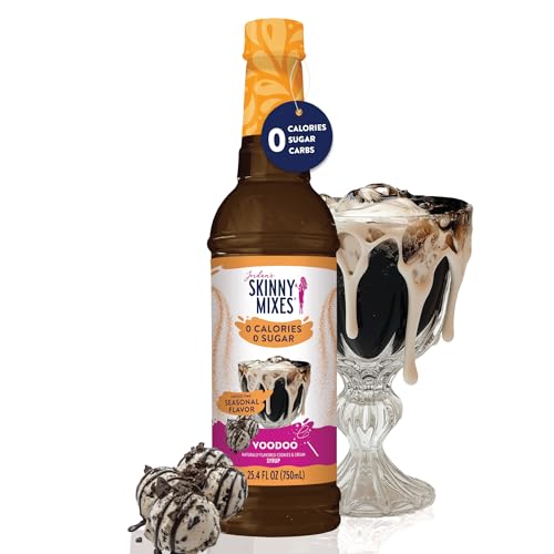 JORDAN’S SKINNY MIXES SUGAR FREE COFFEE SYRUP, HOLIDAY VOODOO COOKIES & CREAM COFFEE FLAVORING SYRUP, ZERO CALORIE DRINK MIX FOR LATTES, BAKING, PROTEIN SHAKE, DAIRY & GLUTEN FREE, KOSHER, 25.4 FL OZ