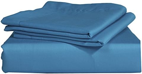Floris Fashion Cal Queen 300TC 100% Egyptian Cotton Luxury Turquoise Blue Solid 3 Piece Flat Sheet Solid [1 Flat Sheet &amp; 2 Pillowcases] - Tailored Finish Super Comfy Easy Care Fabric