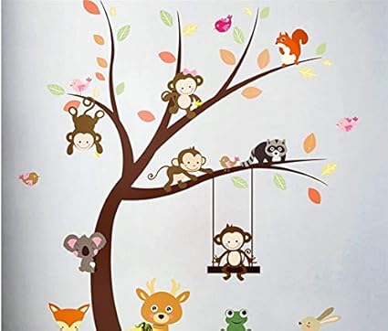 Jfytoday Dessin Animé Forêt Singe Oiseau Renard Arbre