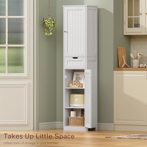 FIONESO 67" Tall Bathroom Cabinet, Storage Cabinet with Drawer & 2 Adjustable Shelves, Bathroom Storage Cabinet with 2 Doors, Floor Cabinet for Living Room, Bathroom, Home Office, Entryway, White