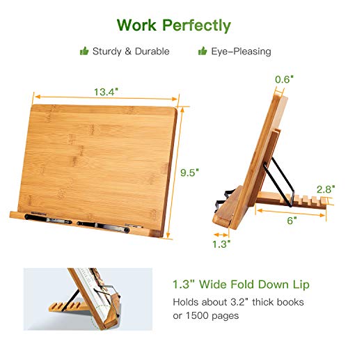 Bamboo Cookbook Stand, Reading Book Stand Holder, Kitchen Desk Wooden