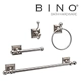 BINO 'Franklin' 4-Piece Bathroom Hardware Set with 18-Inch Towel Bar, Brushed Nickel - Bathroom Accessories Set - Bathroom Towel Bar Set Towel Rack Set