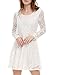 Allegra K Women's Scoop Neck Sheer Long Sleeves Floral Lace Mini Skater Dress - Small - White
