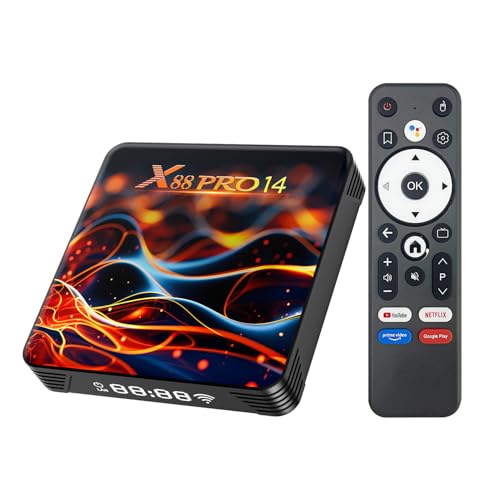 Android TV Box 14.0, 2025 Upgraded Android Box 2GB RAM 32GB ROM Support Dual-WiFi 2.4G/5.8GHz WIFI6 3D 8K HDR10+ BT5.0 with Voice Remote Control