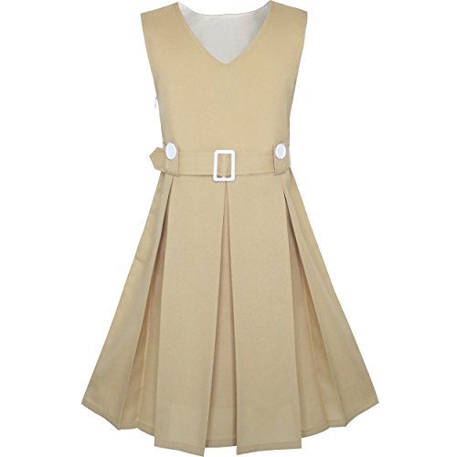 Sunny Fashion KS94 Girls Dress Khaki Button Back School Pleated Hem Size 10