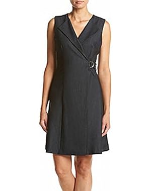 Calvin Klein Women's Sheath Denim Buckle V-Neck Dress Blue 10