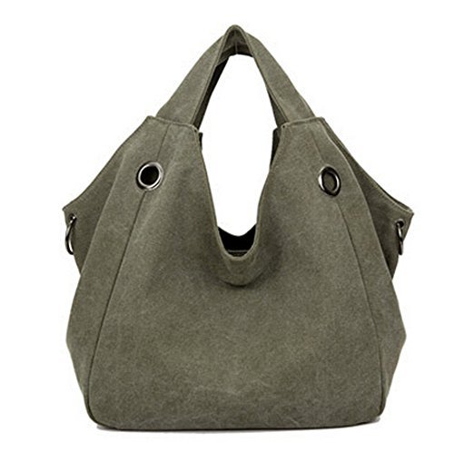 Ecokaki(TM) Casual Canvas Shoulder Large Capacity Casual Hobo Style Tote Bag Handbag Travel Bag, Army Green by Ecokaki