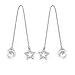 A&C Fashion Korean Version Chic Rhinestone Star and Bead Ear Line for Women. Unique Handmade Earrings Jewelry for Girl. (Silver Color)