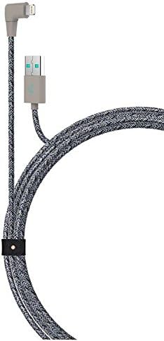 Candywirez 7ft Marbled Woven MFI Certified Lightning Charging Cable w/ Leather Strap (Grey/Purple - LC-MWS7-GRYP)