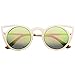 zeroUV Womens Fashion Round Metal Cut-Out Flash Mirror Lens Cat Eye Sunglasses (Gold/Pink Green Mirror)
