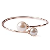 Adjustable Imitation Pearl Bangle Bracelet Asymmetrical Rose Gold Silver Plated Jewelry Gift Mother's Day