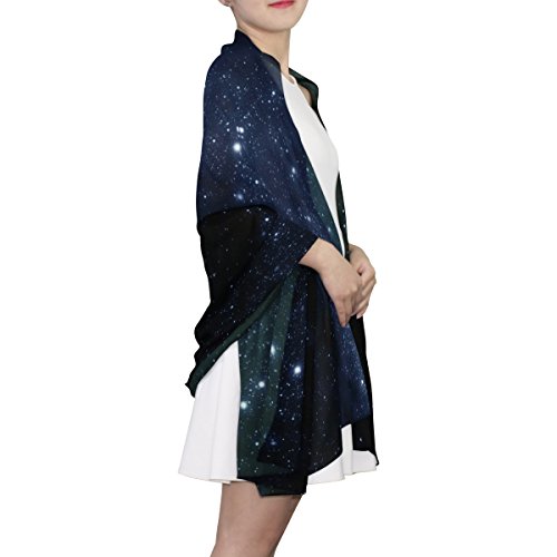 MRMIAN Starry Night Sky Universe Galaxy Space Long Silk Chiffon Scarf Wrap Stole