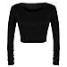 ROPALIA Womens Sexy Cropped Long Sleeve Scoop Neck Tights Short Blouse Black