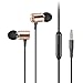 Wired Metal Earphones AIFEIMEI In-ear Heavy Bass Stereo Earbuds Headphones Volume Control with Mic Headset Sport Gym Running for iPhone iOS/Android 3.5mm jack +Carrying Case (GOLD)