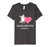 Kids I Love Sacramento, California T-shirt With Unicorn And Heart 8 Dark Heather