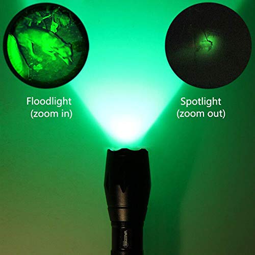 VASTFIRE 350 Yard Zoomable CREE Green Flashlight Kit Varmint Predator Coyote Hog Light with Remote Pressure Switch Rechargeable Batteries and Charger, Gift Box Packaging