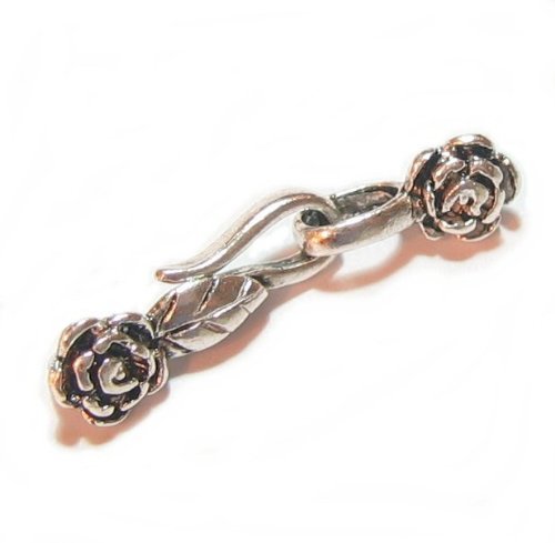 2 sets .925 Sterling Silver Fish Hook Eye Rose Flower Clasp/Findings/Antique