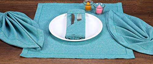 Ramanta Home 12-Pack 100% Hemstitched Cotton Dinner Napkin Oversized 20x20 - Chambray Cloth Napkin Soft Absorbent Comfortable for Events and Daily Use - Teal - Thumbnail 2