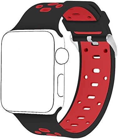 Apple Watch Band, Soft Silicone Sports Replacement Wristband for Apple Watch (Black-Red, 42mm)