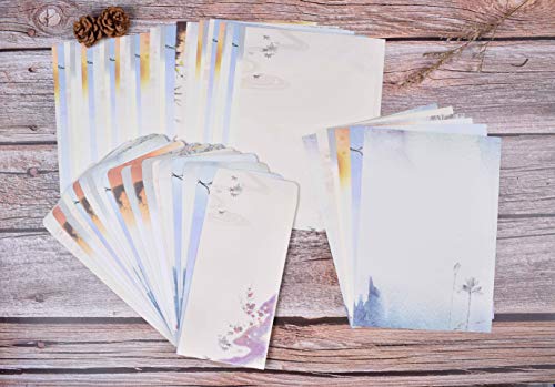 NUIBY 60 Pcs Stationery Paper and Envelopes Set (40 Stationery Paper + 20 Envelopes) Letter Set, Ink Painting Classic Vintage Antique Design