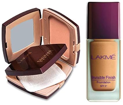 Lakme Radiance Complexion Compact, Pearl, 9g & Lakme Invisible Finish SPF 8 Foundation, Shade 02, 25ml