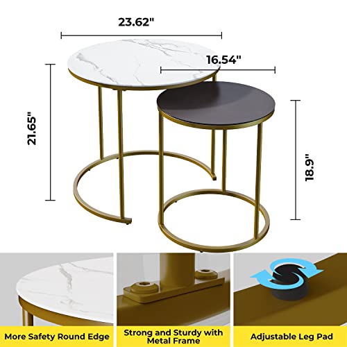 Moncot Modern Nesting Round Coffee Tables Set of 2 Tempered Glass Faux