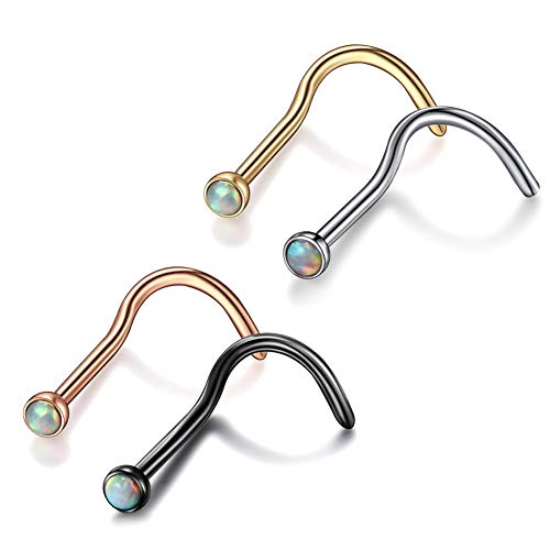 Xpircn 4PCS 20G Stainless Steel Nose Ring Studs 2mm Opal Nose Rings Screw Piercing Jewelry 4 Colors - Thumbnail 4
