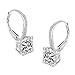 Sterling Silver Square Cubic Zirconia Leverback Earring Bridal (White Gold)