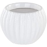Napco Midnight Luxe - White Ribbed Glazed Ceramic Planter/Cache Pot, Ball