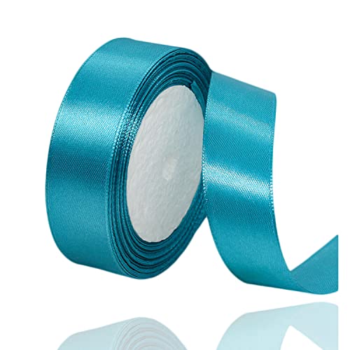 Türkisblaues Band, 2,5 cm x 22,7 m, Satin-Stoff-Seidenband für Geschenkverpackungen, Haarschleifen, Blumensträuße, Kränze, DIY-Nähprojekte, Hochzeit,