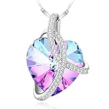 925 Sterling Silver, SUE'S SECRET Embrace "Courageous" Heart Pendant Necklace with Swarovski Element, 18", Classical Purple, Gifts for Mom