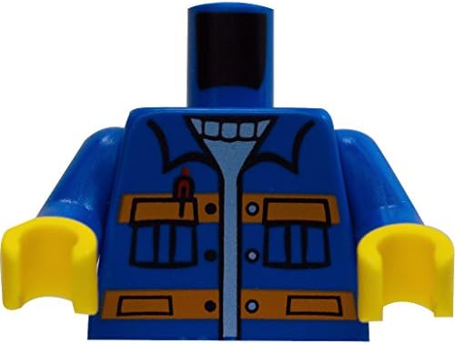 LEGO Minifigure Parts: Body - Jacket Blue with Pockets over Dark Red V-Neck Sweater Pattern / Blue Arms / Yellow Hand (PACK OF 2)
