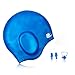Wigoo Long Hair Swim Cap,Waterproof Silicone Swimming Cap for Adult Woman and Men,Keeps Hair Clean Ear Dry with Nose Clip and Ear Plugs (Blue)