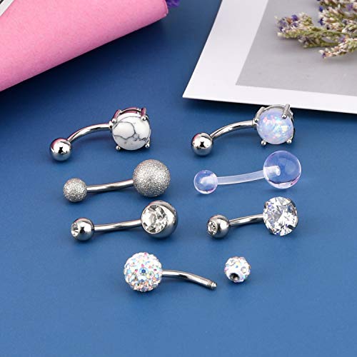FECTAS 14g Belly Button Rings Surgical Steel CZ with Retainers Navel