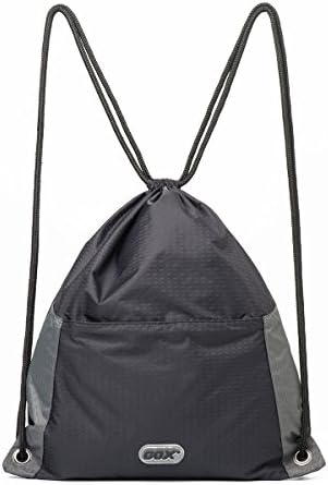 Dshall Foldable Gym Drawsring Backpack Nylon Sackpack Waterproof Gymsack Bag Travel Daypack (Black)